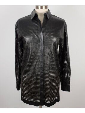 Alexandre Vauthier leather blouse shirt jacket 38 US 4 black long perforated